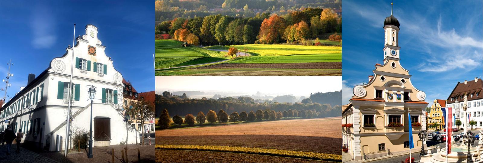 Collage: Stadt- und Landschaftsansichten