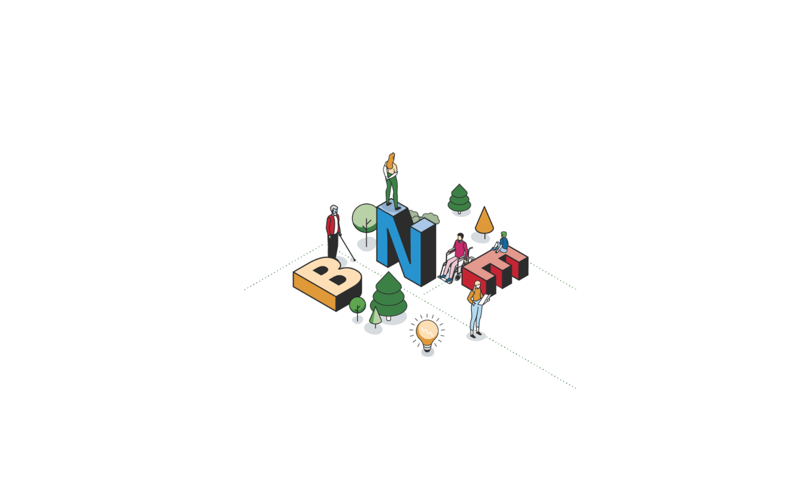 Illustration: Die drei Buchstaben "B", "N" und "E"