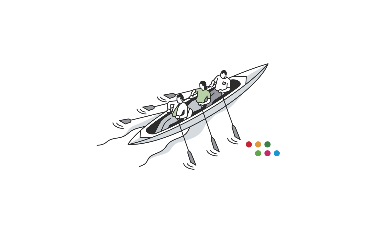 Illustration 5 Personen rudern in einem Boot