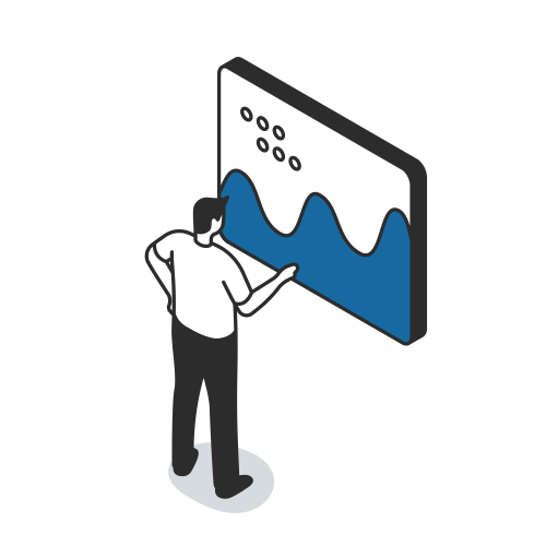 Figur steht vor Diagramm mit Daten-Kurve