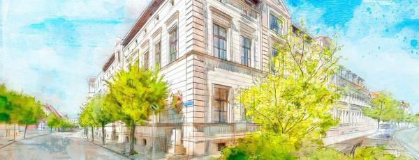 Zeichnung des Kreishauses im Landkreis Ebe-Elster